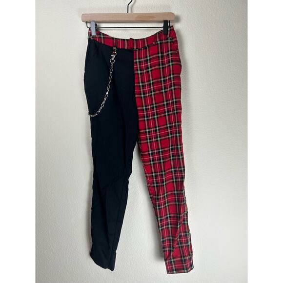 Hot Topic Women's Size Small Pants Plaid Colorblock Grunge Goth Punk Rock Black - Picture 2 of 11